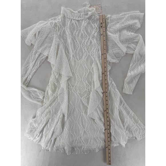 Free People Rock Candy Ivory White Lace Dress Long Sleeve Ruffle Mini Small NWT - Picture 7 of 9